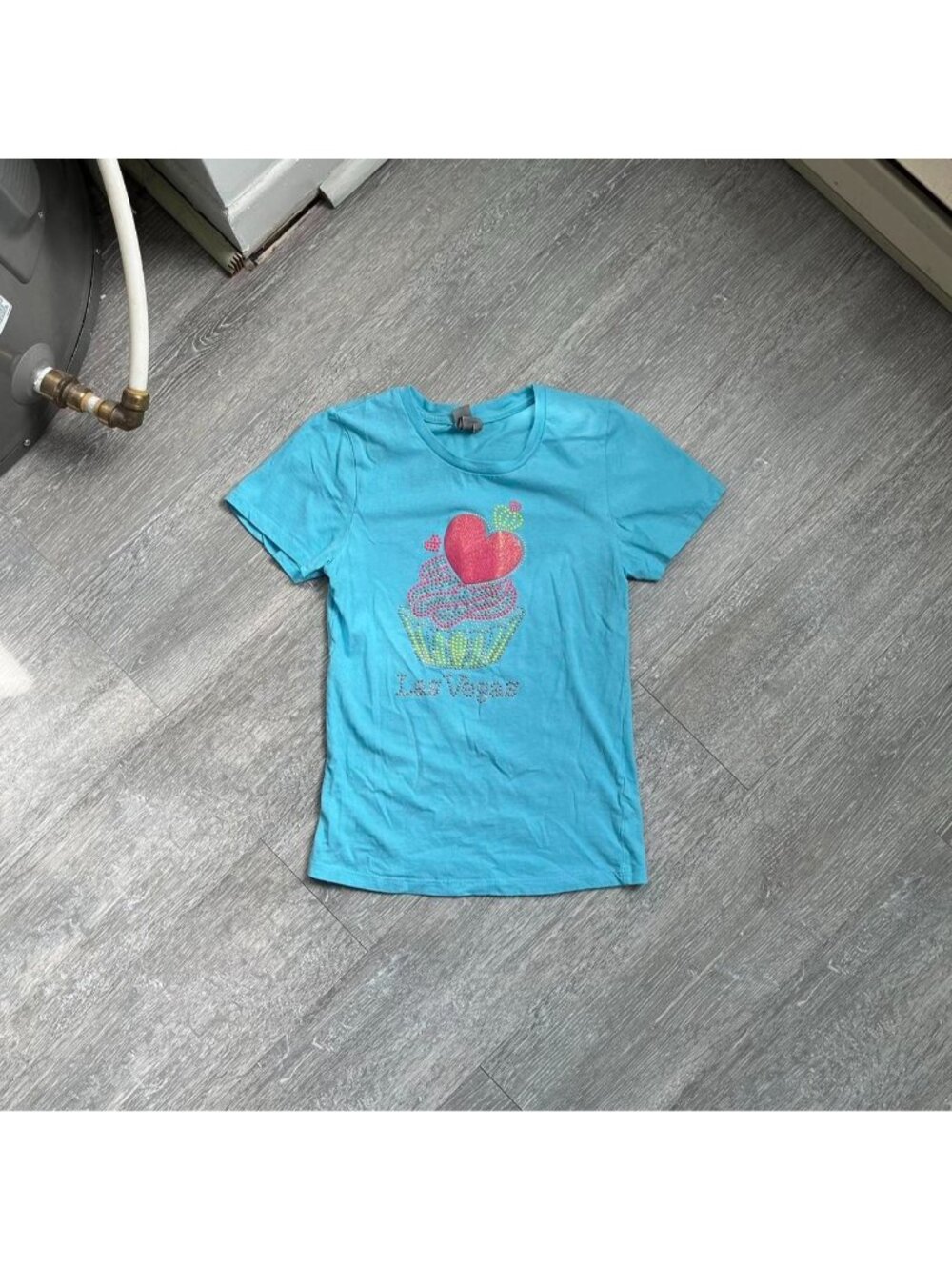 Blue / Multicoloured “Las Vegas” Cupcake Rhinestone Y2K Baby Tee / Top / T-Shirt